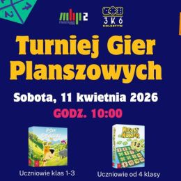 Fragment plakatu promującego Turniej Gier Planszowych - z fotografiami gier