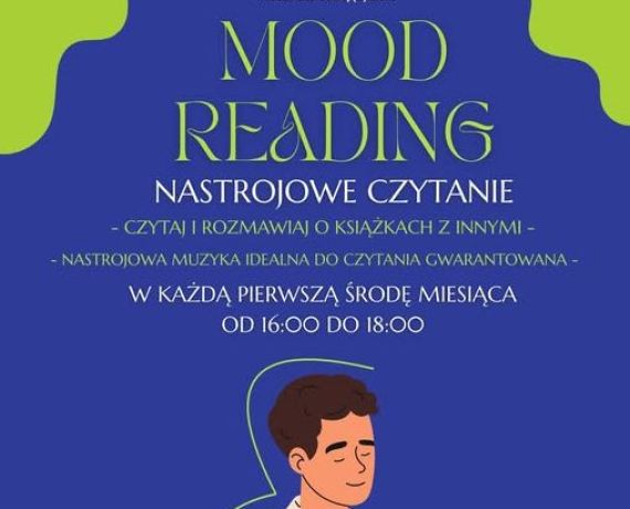 na granatowym tle napisy i grafika mężczyzny 