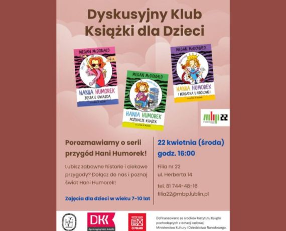 Plakat promujący DKK dla Dzieci - okładki książek z serii o Hani Humorek