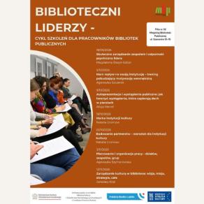 Plakat informujący o szkoleniach "Biblioteczni liderzy"