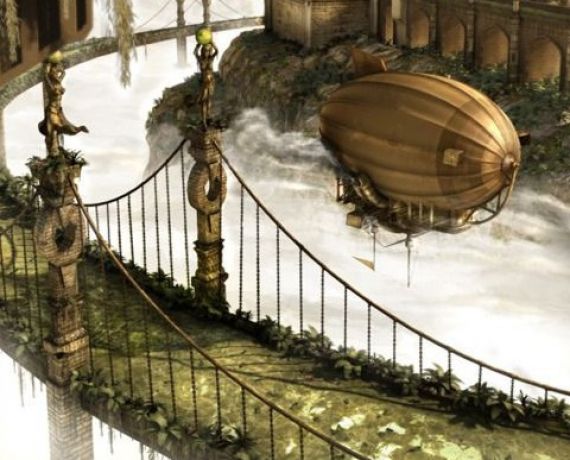 Obraz surrealistyczny - sterowiec nad nostem