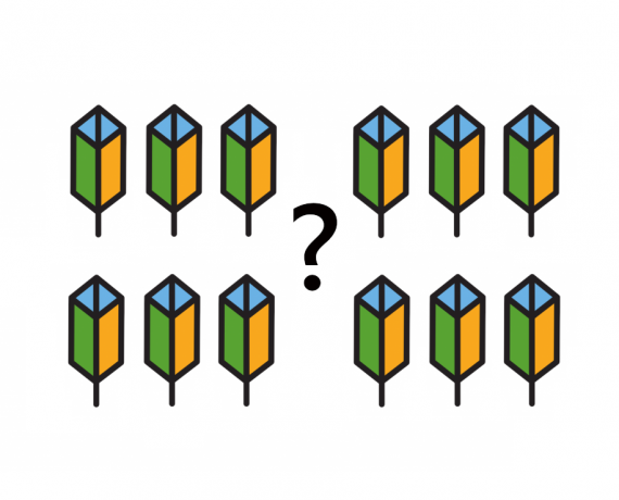 Grafika w kolorach: zieleń, żółty, niebieski. Pośrodku znak zapytania.