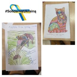 Obrazki stworzone przez ukraińskie dzieci podczas zajęć w Filii nr 1