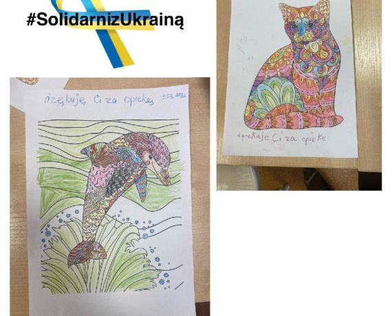 Obrazki stworzone przez ukraińskie dzieci podczas zajęć w Filii nr 1