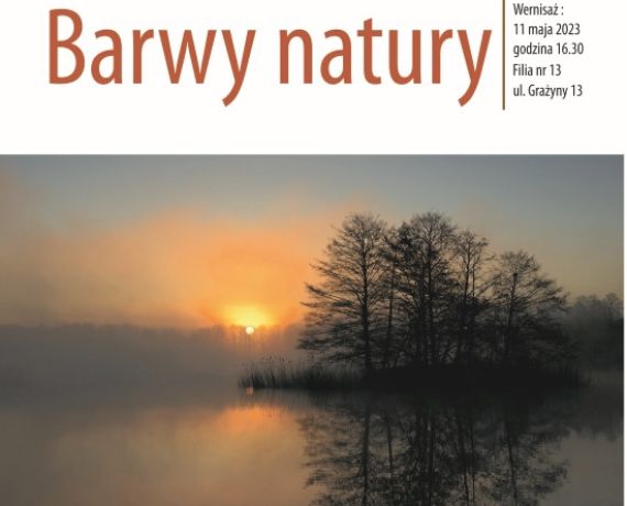 Fragment plakatu promującego wystawę - na zdjęciu pejzaż z zachodzącym słońcem