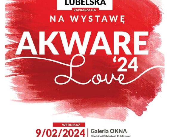 Na białym tle czerwona plama, na niej napis AKWARElove'24