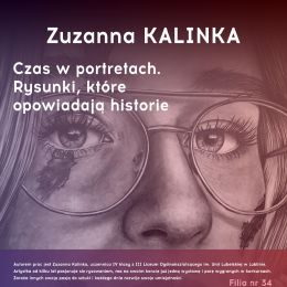 Fragment plakatu z ilustracją przedstawiającą kobiecą twarz w okularach