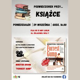 Plakat filmowo-literacki z okładką książki "Forrest Gump"