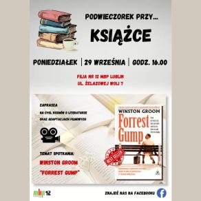 Plakat filmowo-literacki z okładką książki "Forrest Gump"