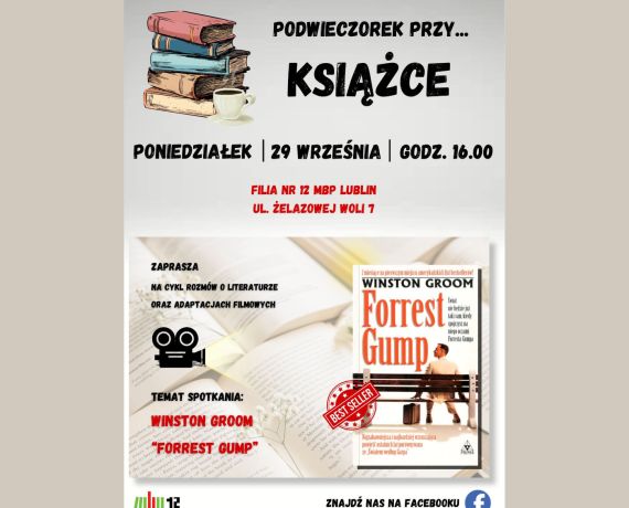 Plakat filmowo-literacki z okładką książki 